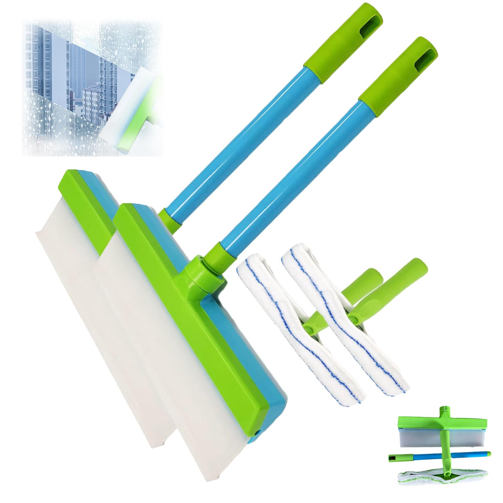 Ali - Kit de limpiador de ventanas reciclable, juego de limpiador de ventanas con limpiador de microfibra para puertas de ducha, espejos y coches (2 unidades, azul)