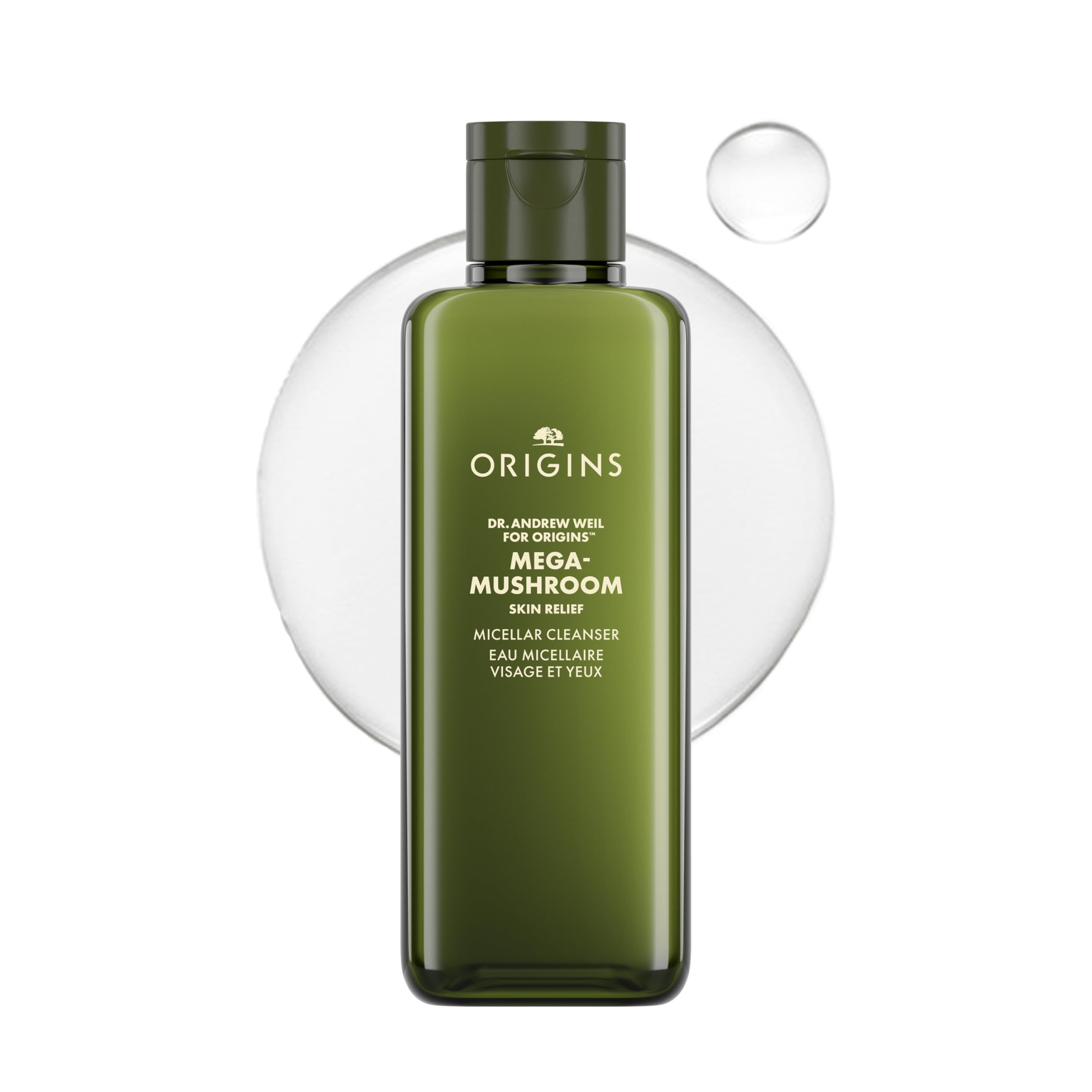Origins Eau Micellaire Visage et Yeux Mega-Mushroom Skin Relief, Pour les peaux sensibles, Contient du champignon Reishi, 200 ml