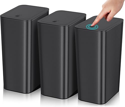Paquete de 3 cubos de basura pequeños para baño con tapa, papelera delgada de 10 litros2.6 galones con tapa desplegable para dormitorio, oficina,