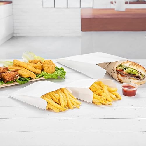 Miniatura 7 de Restaurantware Bag Tek - Bolsas de papel de 4.3 x 1.5 x 6.3 pulgadas para aperitivos, 100 bolsas desechables para papas fritas, a prueba de grasa