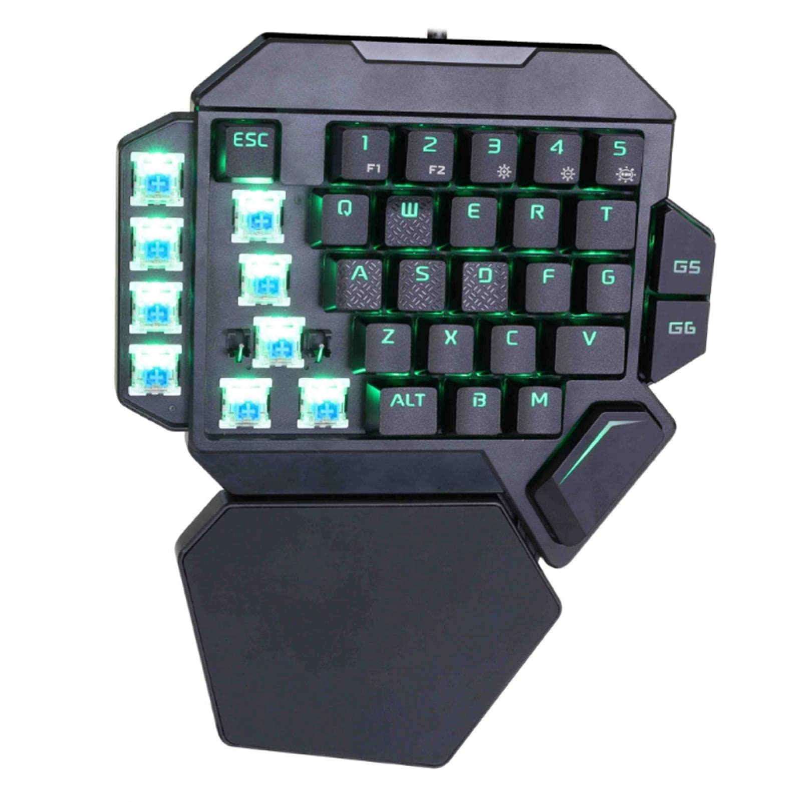 Tastiera meccanica a una mano, interruttore blu 35 tasti Tastiera meccanica da gioco luminosa retroilluminata RGB, con funzione di definizione macro, controller di gioco ergonomico per PC Gamer