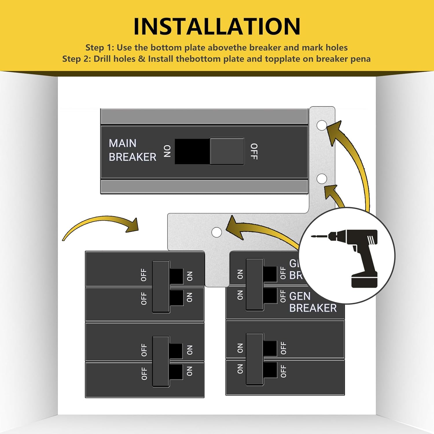 Generator Interlock Kit Compatible with Eaton Cutler Hammer Generator BR and CH Series 150 or 200 Amp Panel,1 1/4–1 7/16"" Spacing Between Main Breaker and Generator Circuit Breaker