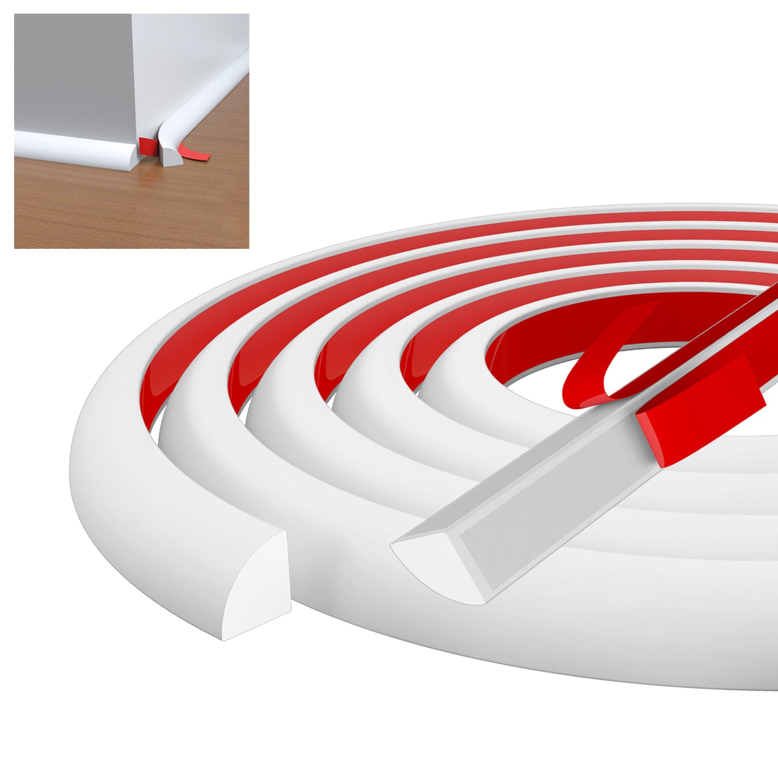 SUNYHUE PVC Quadrant Trim, 3 Meters Self Adhesive Flexible Moulding Trim, Laminate Floor Beading Trim, Peel and Stick Tile Edging Strip, Caulk Strip for Ceiling, Wall Corner, Skirting Board (White)