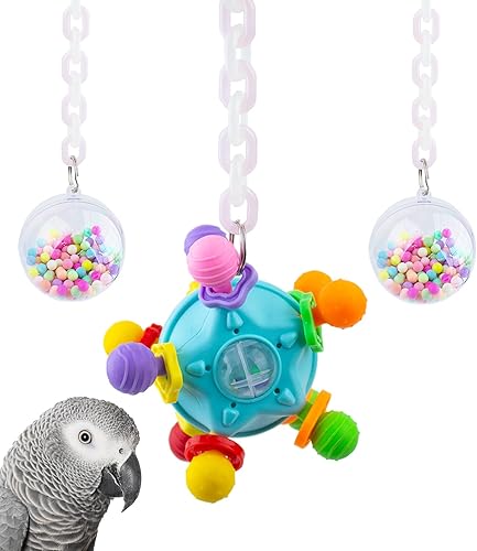 FlidRunest Bird Toys, Parrot Pull Ball Colorful Silicone Rattle Toys, Acrylic Bird Chew Ball Hanging Cage Toy for Amazon Parrot, African Grey, Conure, Parakeet and Similar Birds