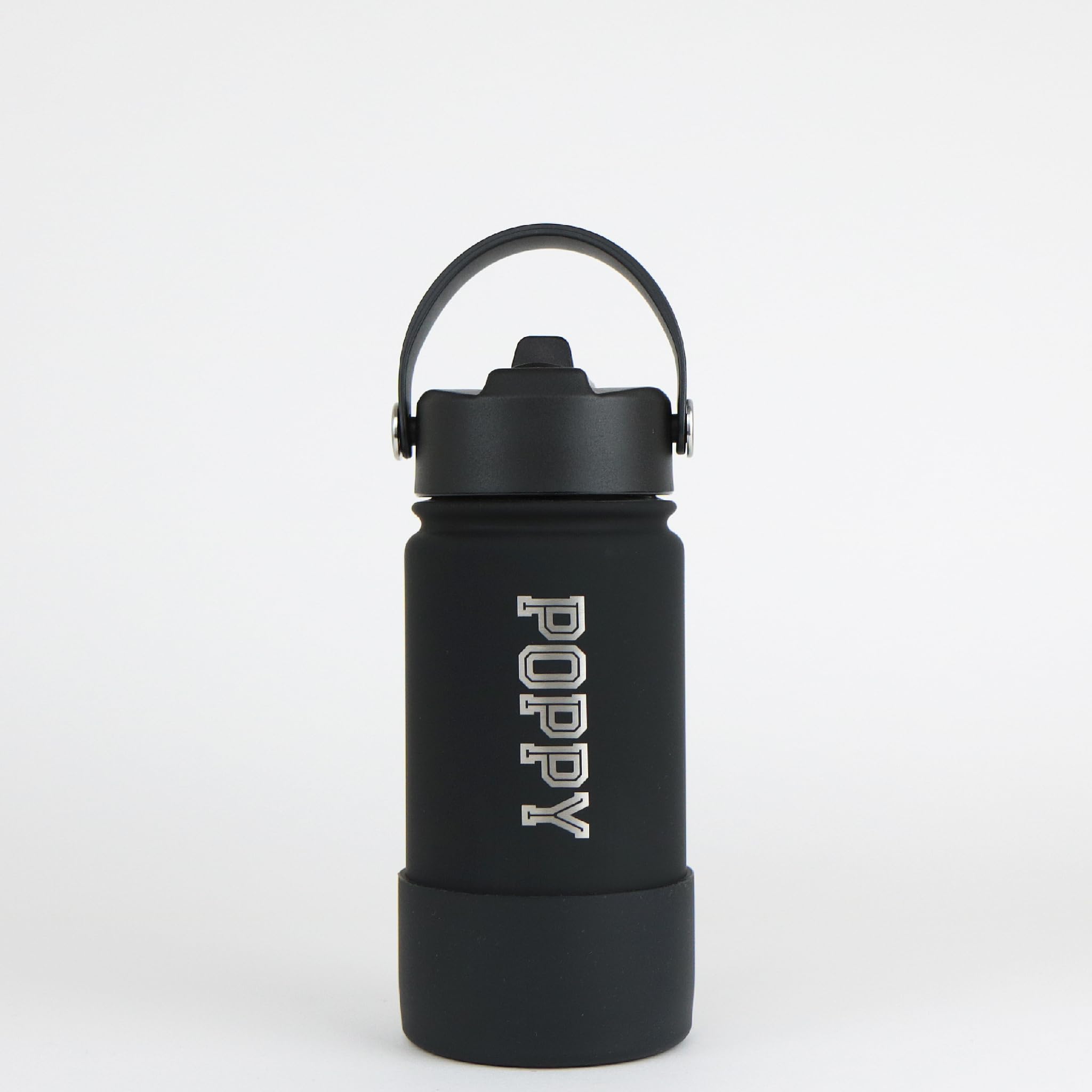 cribstar Personalised Water Bottle, Insulated Stainless Steel, Straw Lid, Laser Engraved Name, BPA Free, Leakproof (Double Black [Vertical Engraving], 14oz/400ml) — image 1