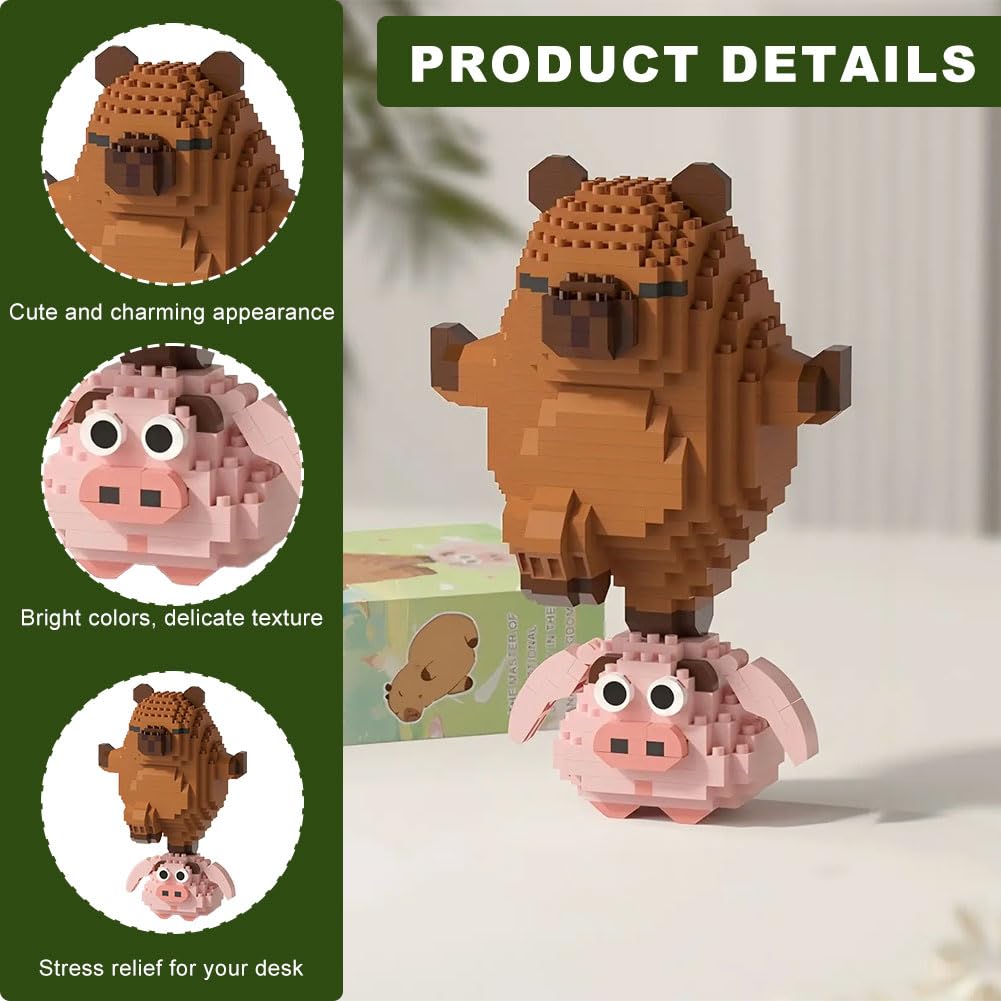 Capybara Mini Building Blocks Cartoon DIY Building Blocks Capybara Cute Guinea Pig Model Building Block Toy for Parent-Child Interactive GamesStress-Relieving Educational Toys Capybara Gifts (style B) - Image 3