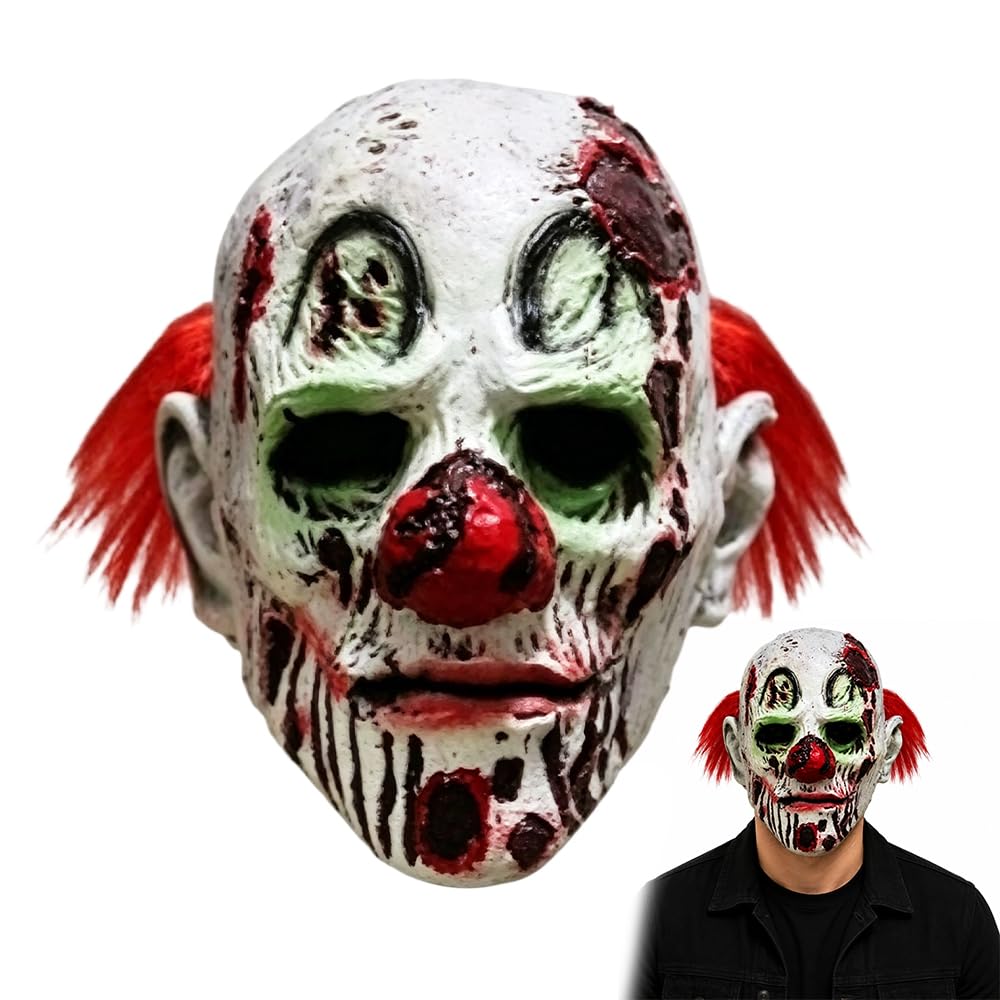Rppiup Halloween Mask, Creepy Latex Scary Mask, Horror Clown Masks with Hair for Halloween Party, Scary Costume Accessory