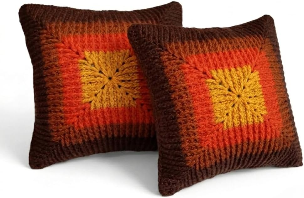 Set of 2 Handmade Alpaca Blend Decorative Throw Pillow Covers - 18x18-3D Textured Boho Cushion Cases - Luxury Andean Weave (Earth Tones)