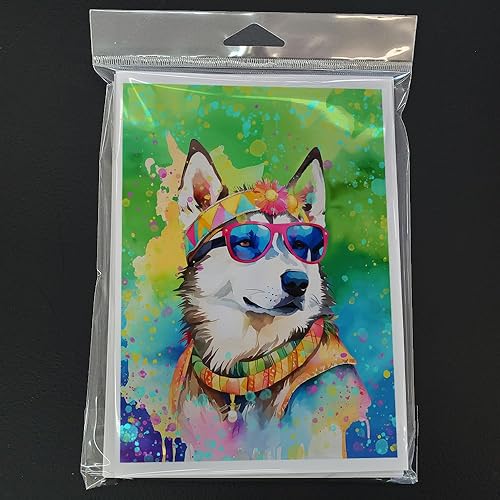 Miniatura 3 de Caroline's Treasures DAC2564GCA7P Siberian Husky Hippie Dawg Greeting Cards Pack of 8 Blank Cards with Envelopes Whimsical A7 Size 5x7 Blank Note