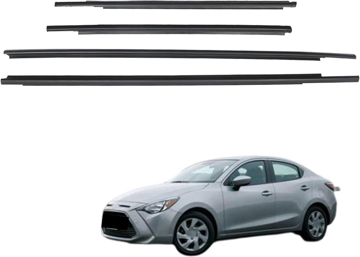 Car Window Weatherstrip Moulding Trim Seal Belt 4Pcs Replacement for Toyota Yaris Sedan 2007-2016 68160-52150 68180-52130 68210-52150 68230-52130 Black