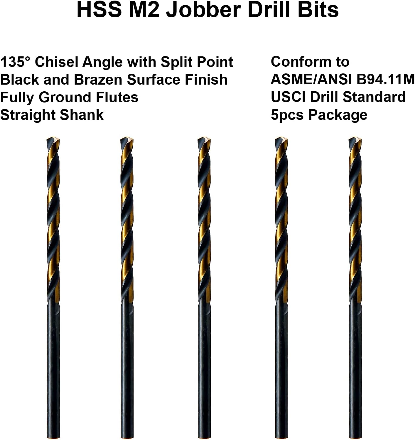 MAXTOOL No.16 5pcs Identical Jobber Length Drills Dia 0.177" HSS M2 Twist Drill Bits Wire Gauge Gage Numbered Straight Shank Drills; JBN02H10R16P5