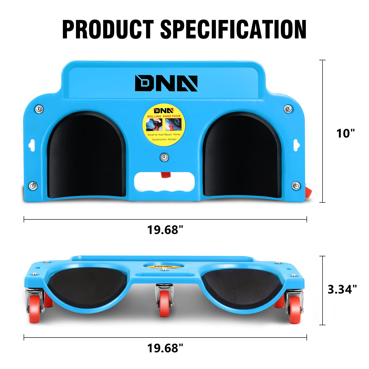 ‎DNA MOTORING TOOLS-00145 Rolling Knee Creeper Pads with Tool Tray Holder for Garage Workshop Garden,Blue Small