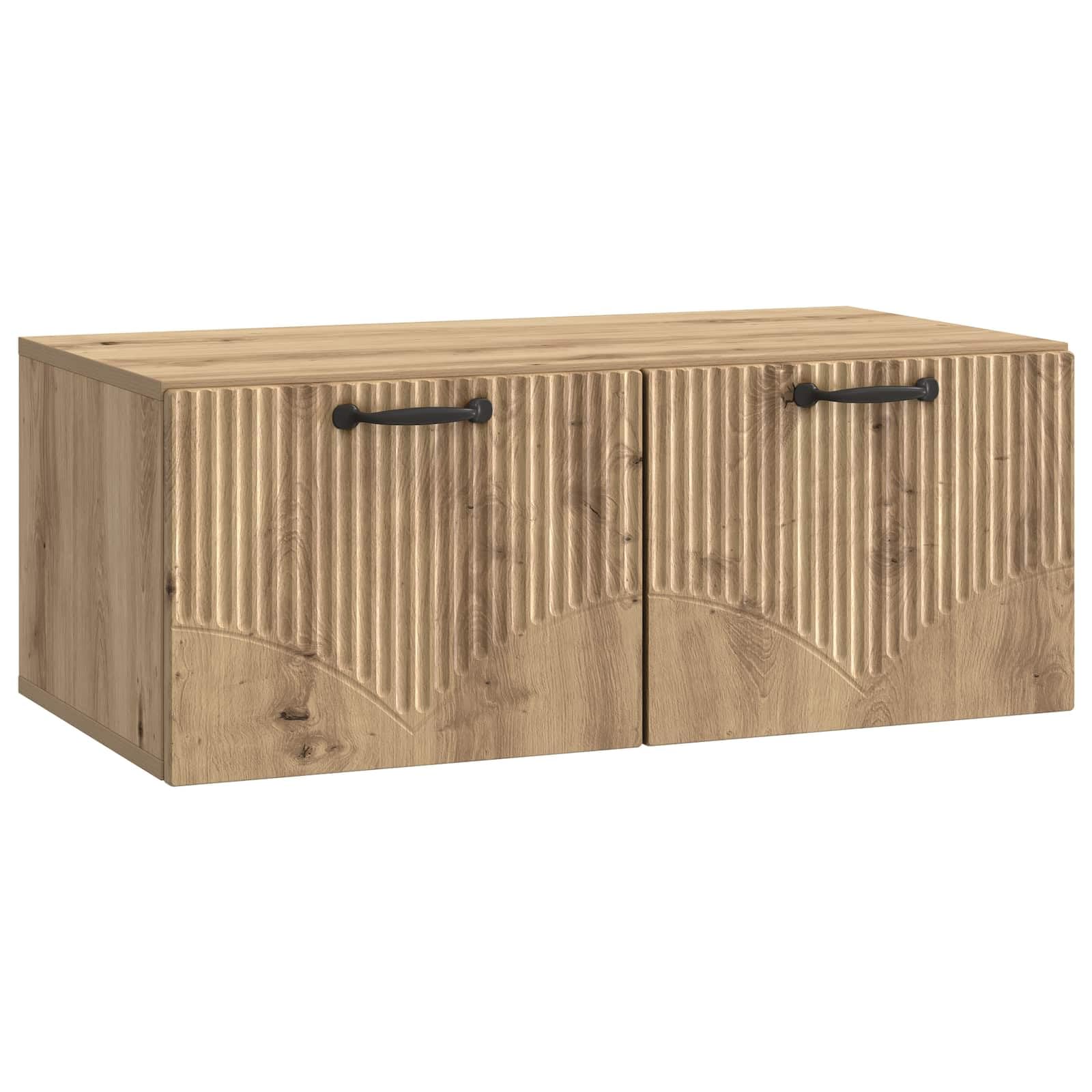 Meuble TV Mural Moderne Blanc ou Chêne Artisanal pour Salon, Meuble de Rangement Suspendu en Bois d'Ingénierie pour Écran Plat et Matériel Audio avec 2 Portes, Dimensions 78,5x41x30 cm