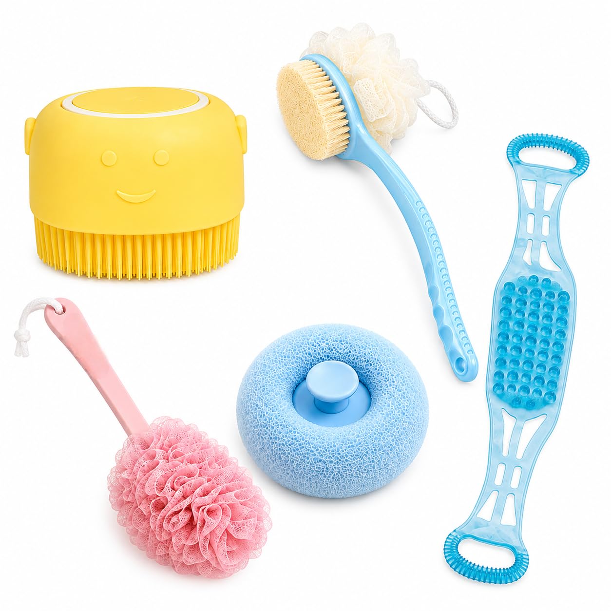 5-in-1 Bath Accessories Combo for Men & Women | Silicone Body Scrubber, Long Handle Bath Brush, Mesh Bath Loofah, Exfoliating Sponge & Back Scrubber | Body Cleaning, Exfoliating, Spa Shower Kit-image-46