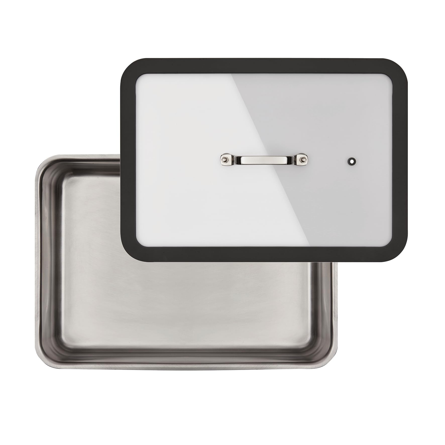 Inoxriv, Maxima Teglia da Forno Rettangolare con Coperchio in Vetro e Silicone, 36x25 cm, Acciaio Inox 18/10, Bordo Alto 8 cm, Made in Italy