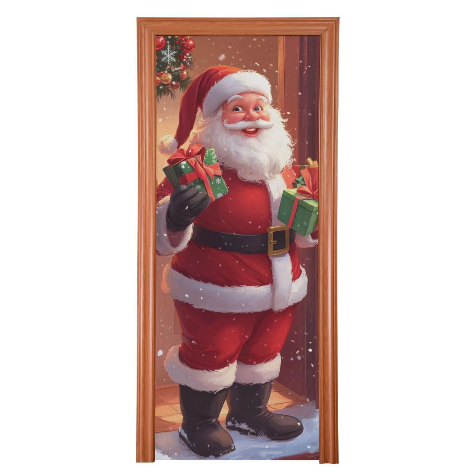 FLildon Christmas Coming Santa Claus Door Cover Decoration, Party Accessory Porch Decor for Festive Ornament Room Door Covers 32 x 79 Inch