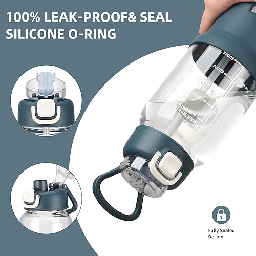 Miniatura 3 de SIEROZUR Botellas de agua de vidrio de 32 onzas con 2 tapas, botellas agitadoras para mezclas de proteínas, vaso de vidrio a prueba de fugas y sin