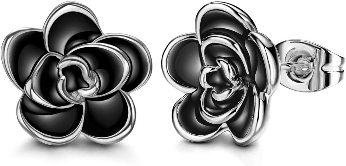 AllenCOCORose Flower Stud Earrings for Women Sensitive Ears, Hypoallergenic Cute Gold And Silver Rose Flower Earrings Studs for Women Nickel Free