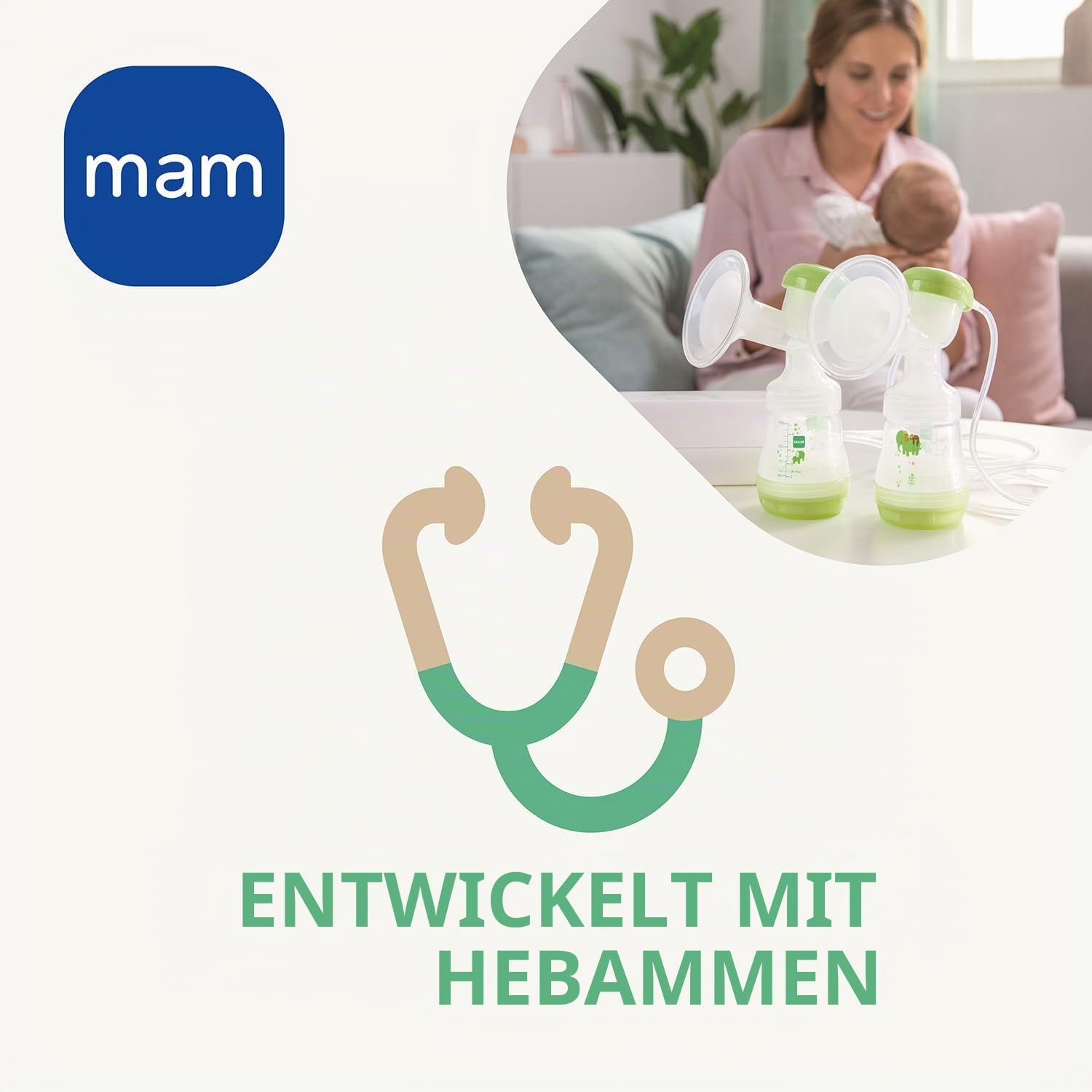 MAM 2 in 1 Elektrische Milchpumpe inkl. Anti-Kolik-Flasche und Milchbehälter
