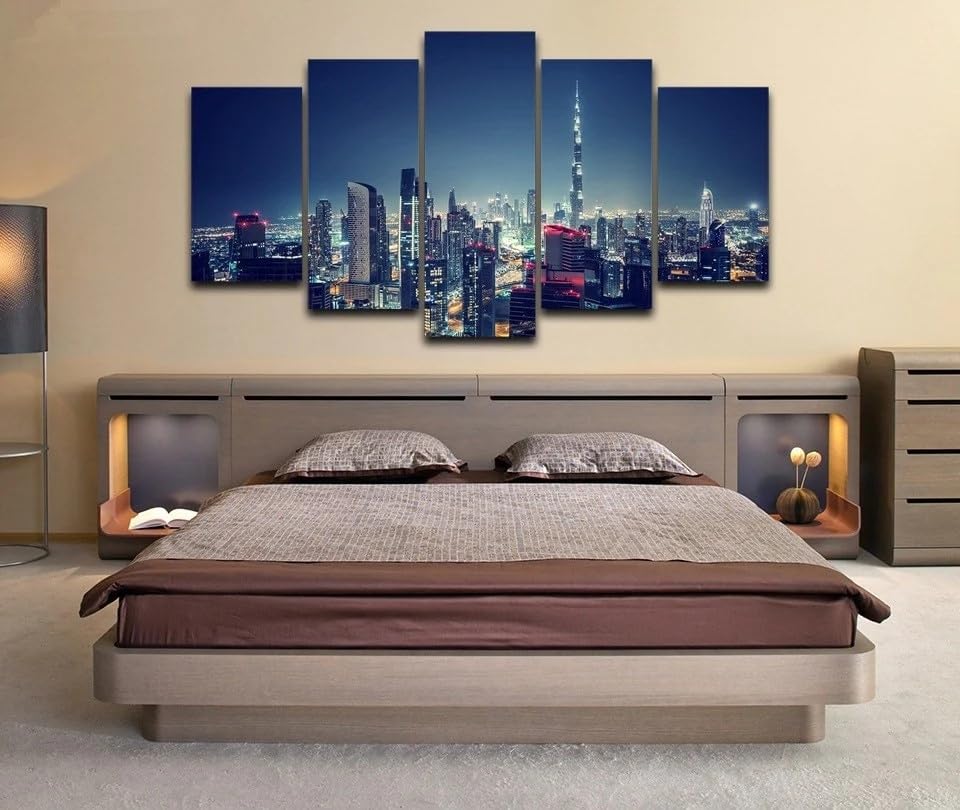 Tableau Dubai 5 parties avec cadre grand format pour decoration murale salon