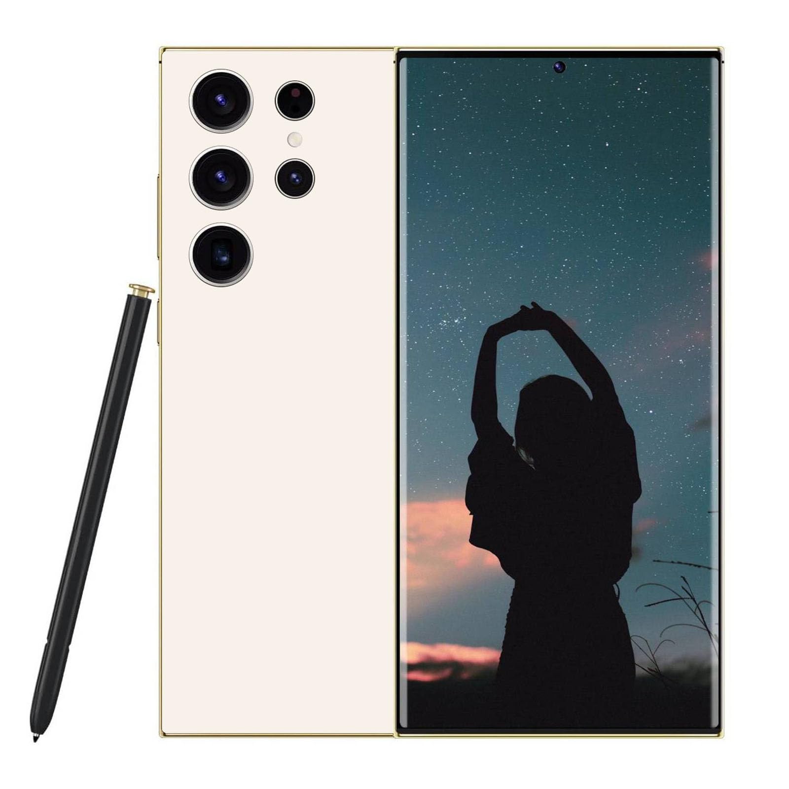 S24U Unlocked Cell Phone Android 14, 6800mAh Battery Fast Charging Mobile Phone, 8GB+256GB Dual SIM Dual Standby, Smartphone with Tool Pen, 6.8" FHD+ 120Hz Screen (White)