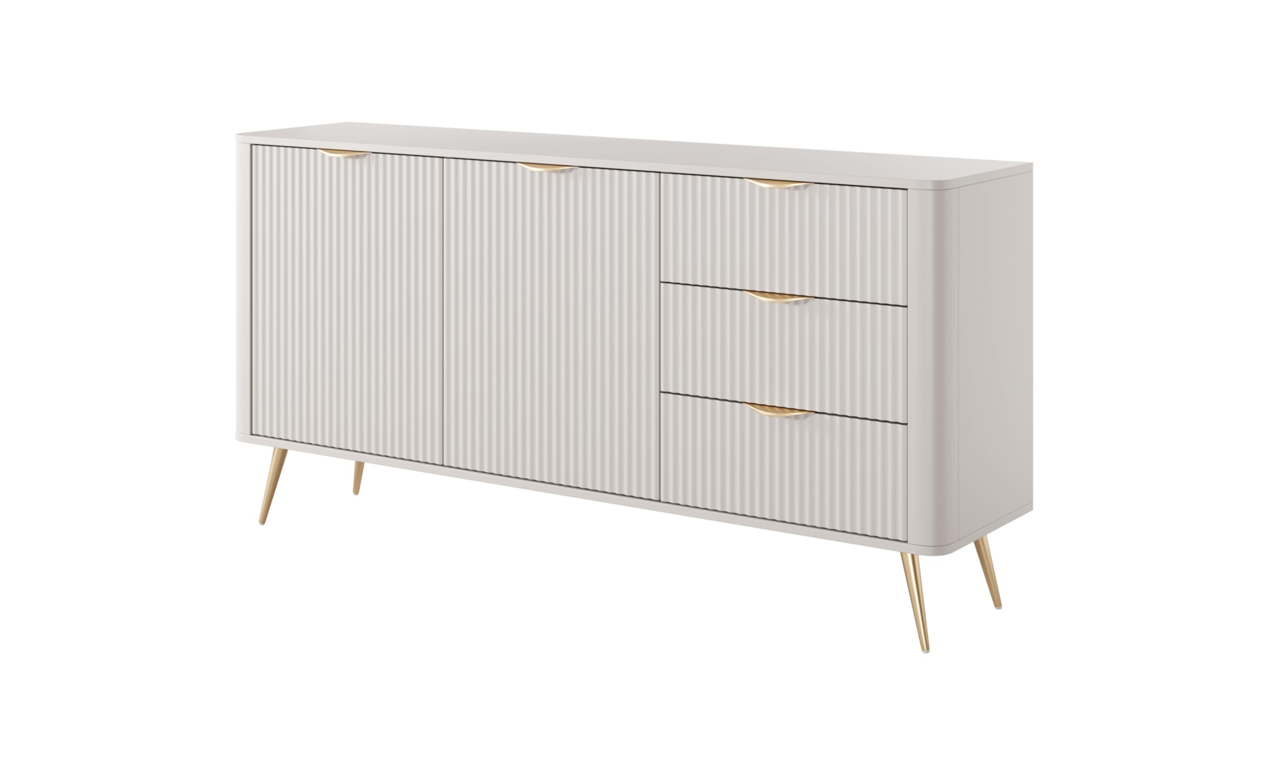 3E 3xE living.com Cassettiera con tre cassetti, due porte, colore: Cashmere Gambe dorate,