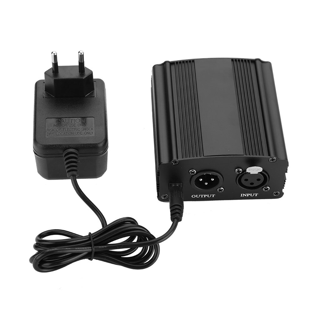 Fuente de alimentación Phantom de 1 Canal de 48 V,Fuente de MicróFono con Adaptador De Corriente y Adaptador Cable de Audio,Fuente de Alimentación de Micrófono para Micrófono De Condensador