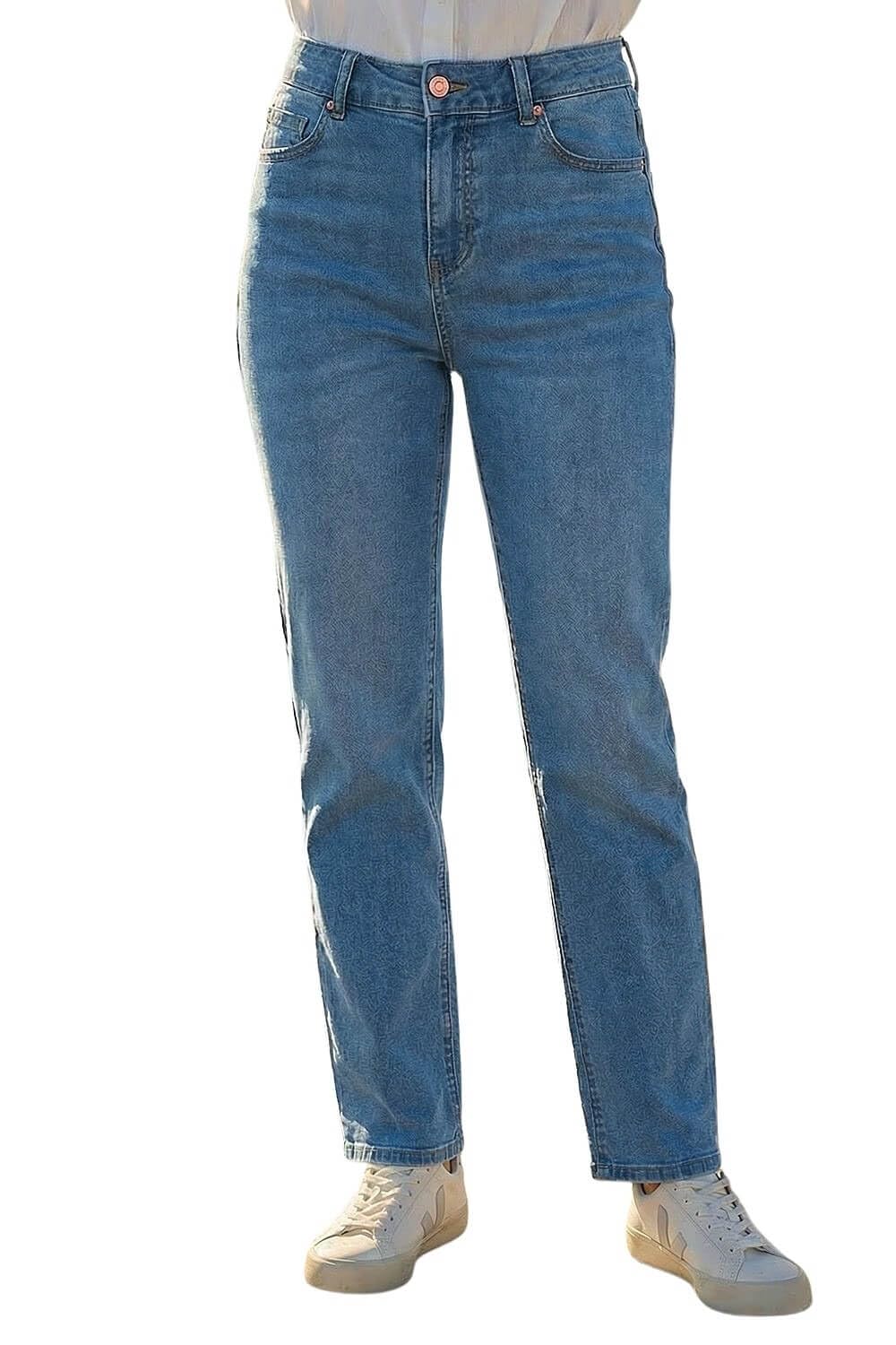 Roman Women's Petite Stretch Straight Leg Jeans in Mid Blue | Size: 18