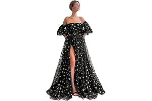 Off-Shoulder Shimmering Tulle A-Line Prom Dress