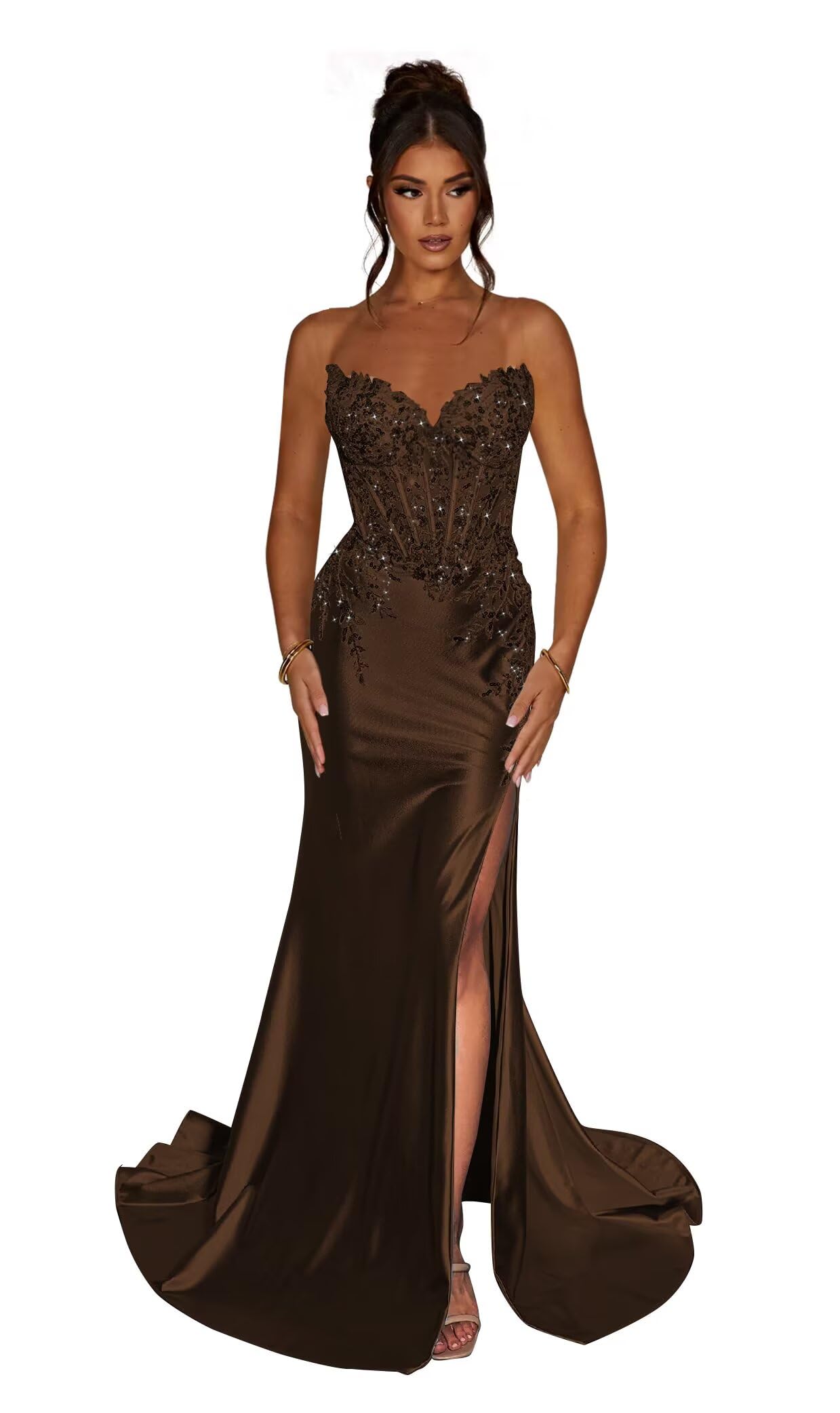 Strapless Prom Dresses for Women 2025 Long Sparkly Sequin Mermaid Evening Dresses Formal Gown with Slit