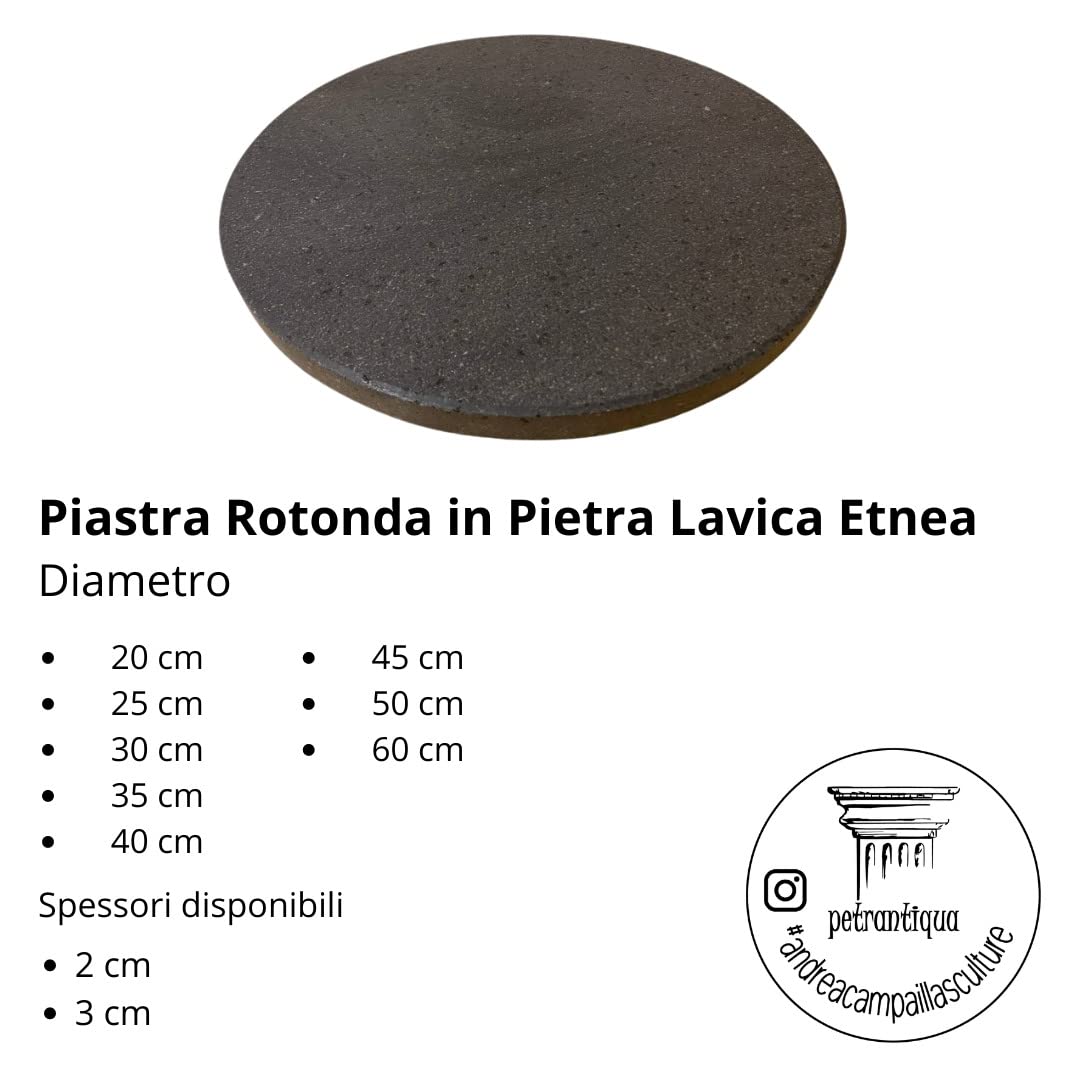 Petrantiqua® Piastra Refrattaria Rotonda Artigianale Barbecue in Pietra Lavica Etna Liscia Ruvida da 2 e 3 cm di Spessore Ottima per Carne Pesce e Verdure (Diametro 35 Cm Ruvida Spessore 2 Cm)