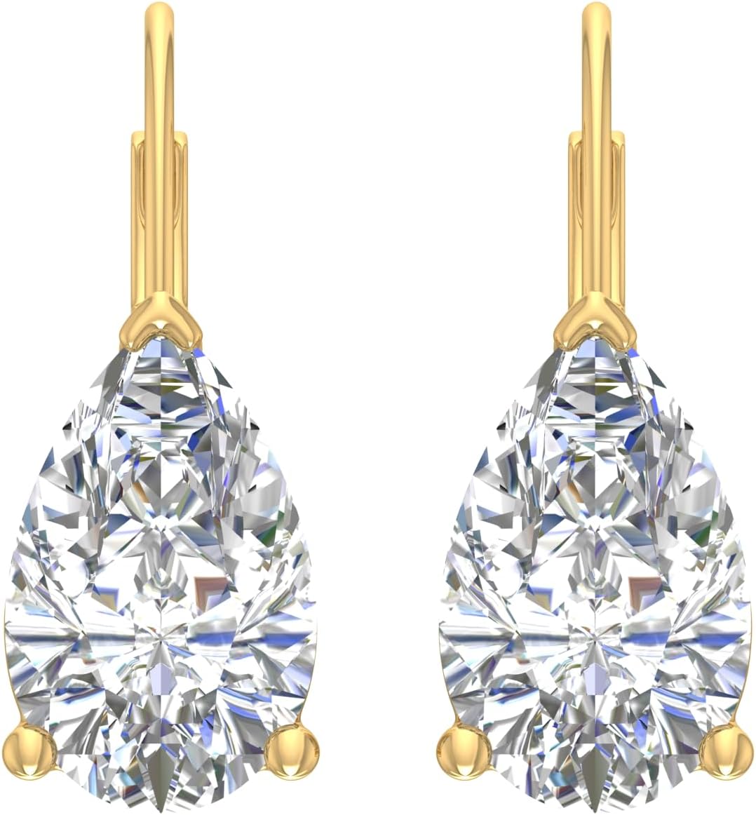 2 to 4 Carat Lab-grown Pear-Shaped Diamond Drop Earrings with Lever Back in 14K Solid Gold (VS1-VS2 Clarity)