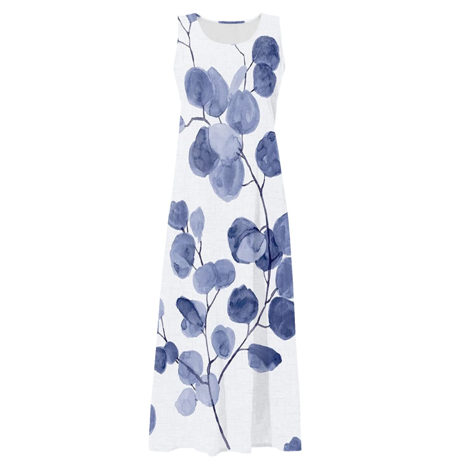 Maxikleid Damen Sommer Locker Sommerkleid Lang Elegant Kleider A Linie Ärmellos Strandkleid Boho Tank Tunika Kleid Mit Taschen Sommerkleider Frauen Leicht Luftig Freizeitkleid U Ausschnitt