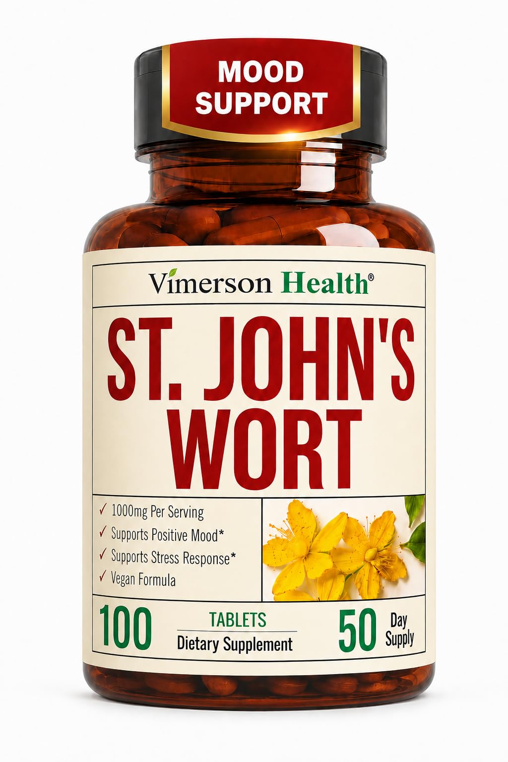 St. John's Wort 1000mg - For Mood & Stress Support - Vegan Tablets, 100 Ct
