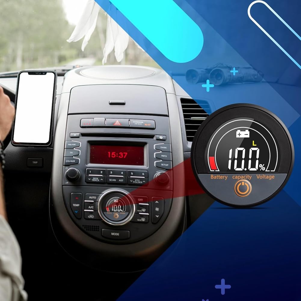 Compteur de Tension de Capacité de Batterie Étanche IP67 12 V 24 V 48 V 60 V 84 V avec Écran LCD Rétroéclairé et Alarme de Basse Tension pour Lithium