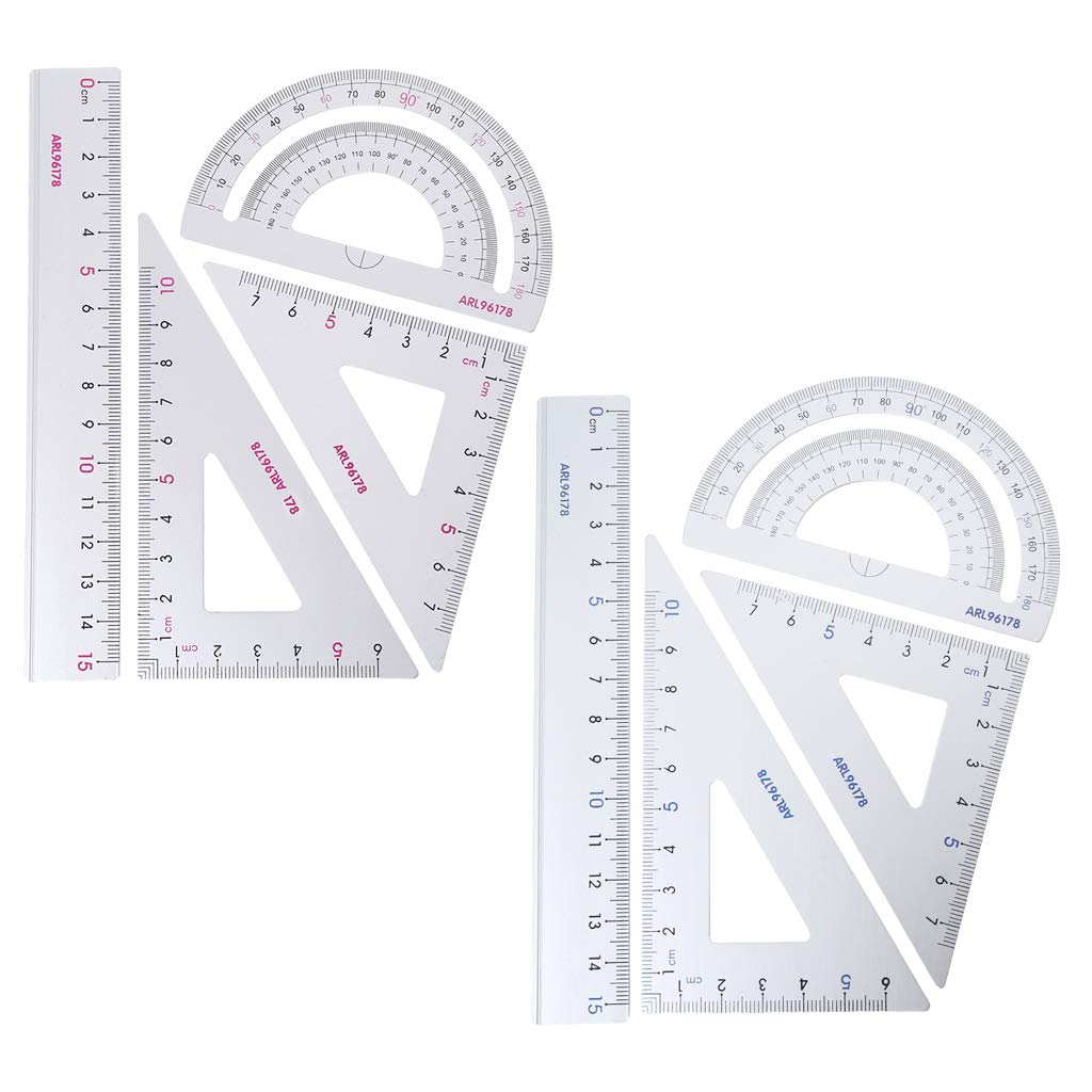 Q-XIAOKEAI 4Pcs Drawing School Supplies Set Square Triangle Ruler Aluminum Alloy Protractor