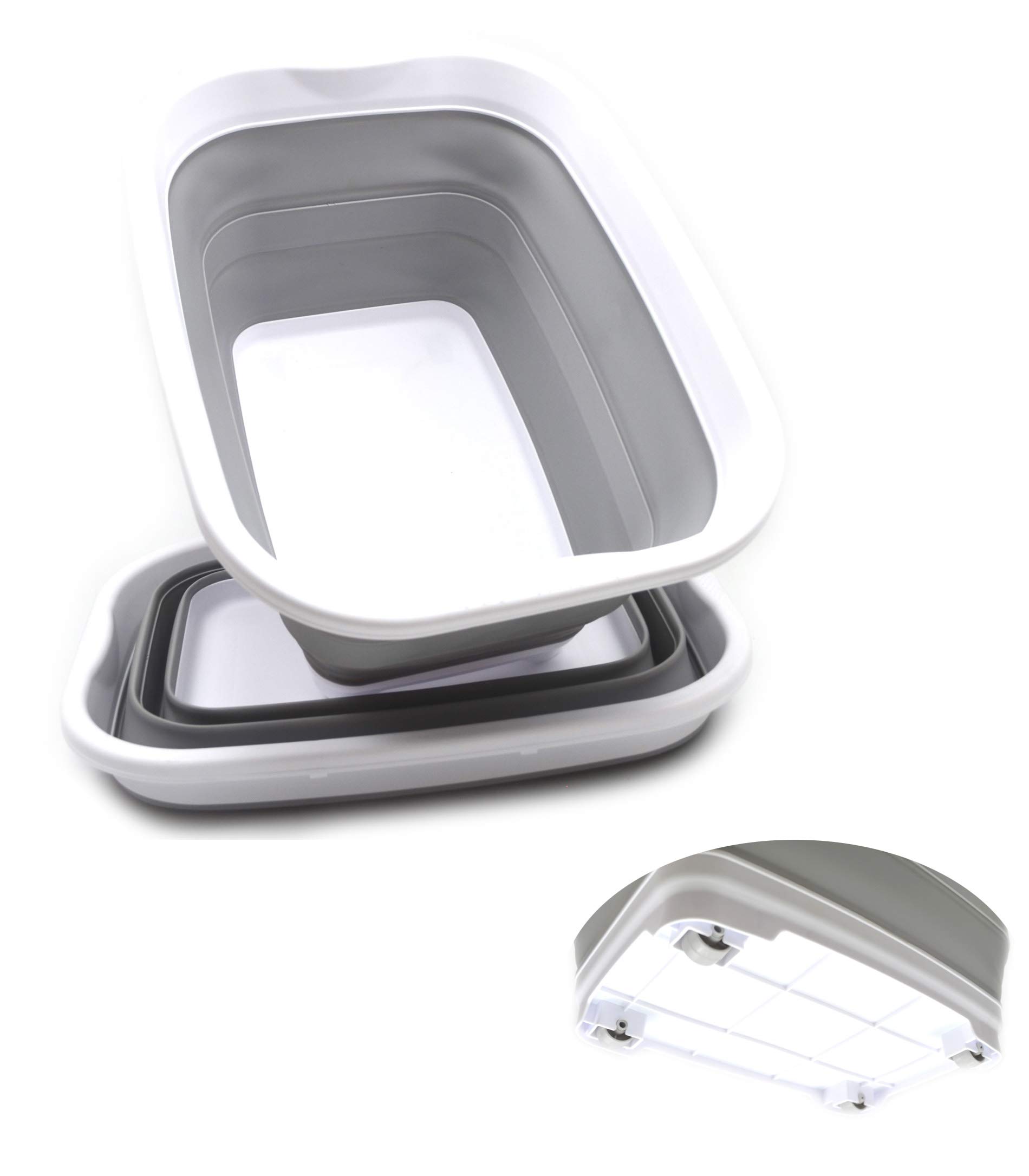 SAMMARTSet of 2 Collapsible Plastic Laundry Basket - Foldable Pop Up Storage Container/Organizer with Wheels - Portable Washing Tub - Space Saving Storage Box/Basket with Wheels (2, Grey)