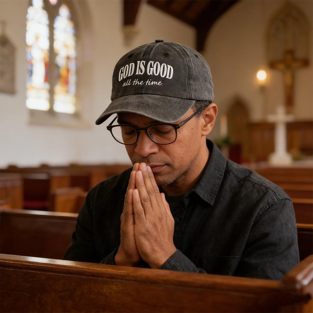 God is Good All The Time Hat for Men Women, Adjustable Cotton Embroidered Jesus Christian Faith Baseball Cap