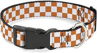 Buckle-Down Plastic Clip Collar - Checker White/TN Orange - 1" Wide - Fits 15-26" Neck - Large