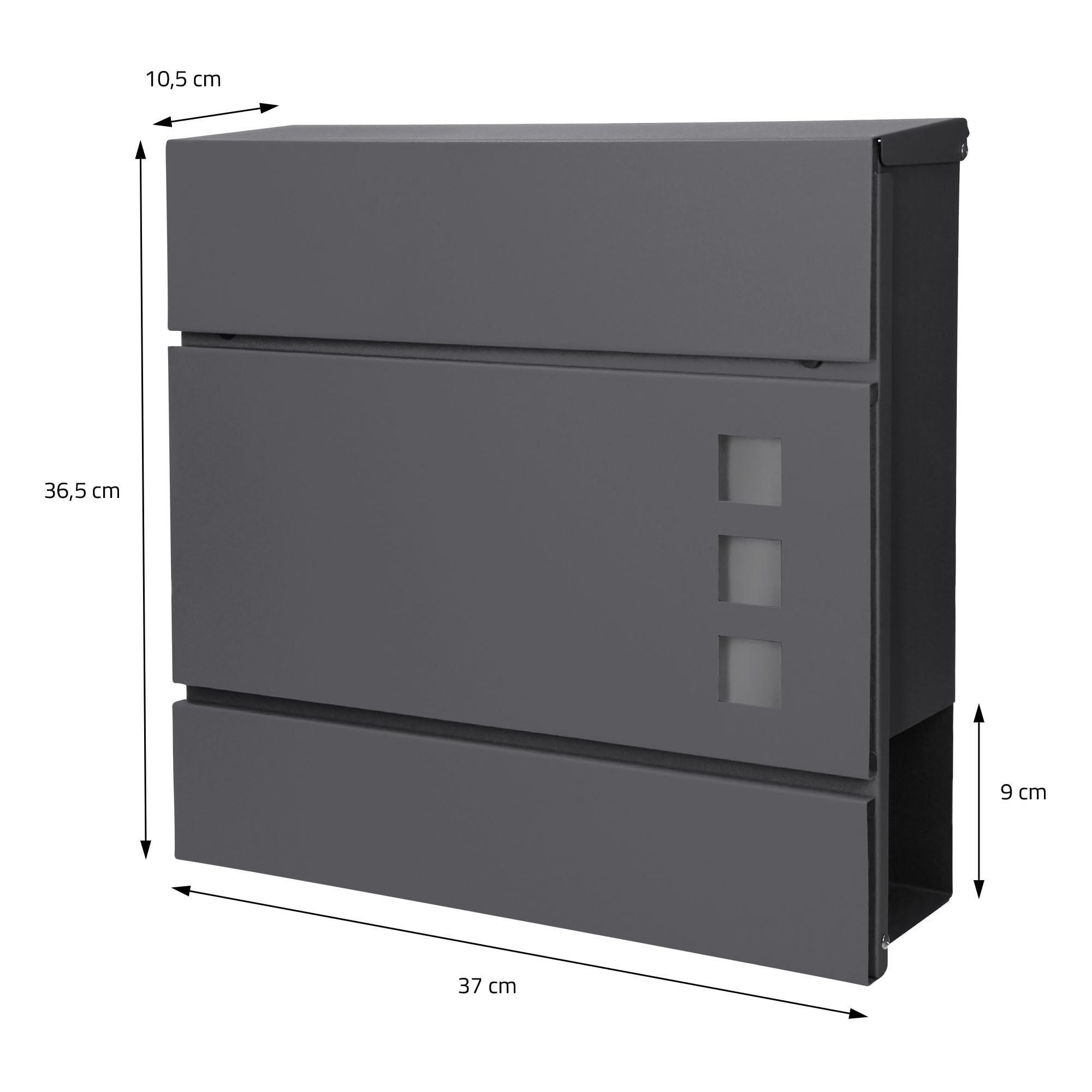 ECD Germany Buzón de Acero Inoxidable Exterior con Soporte Poste 120cm Casillero Antracita 37x10,5x36,5cm, Moderno con Compartimento para Periódicos, Placa de Identificación Cerradura con Llave