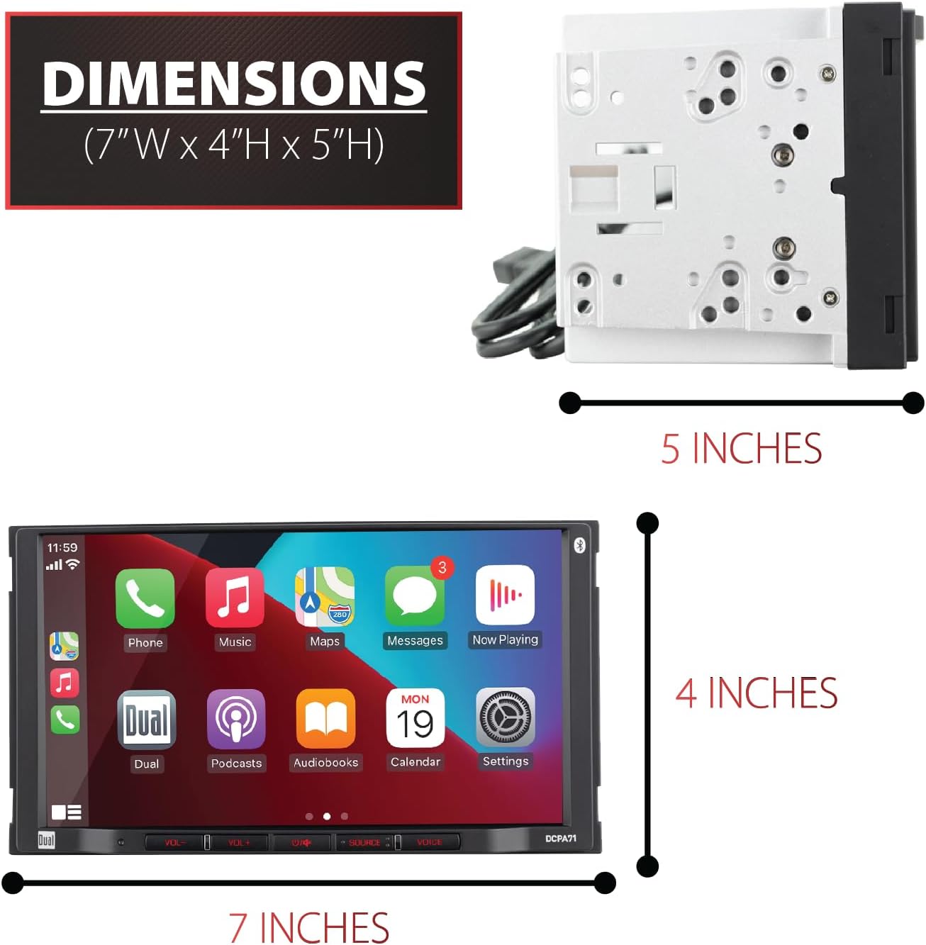 Dual Electronics DCPA71 7-inch Double DIN Certified Apple Carplay Android Auto Car Stereo & XCAM150 Backup Camera Bundle image 2