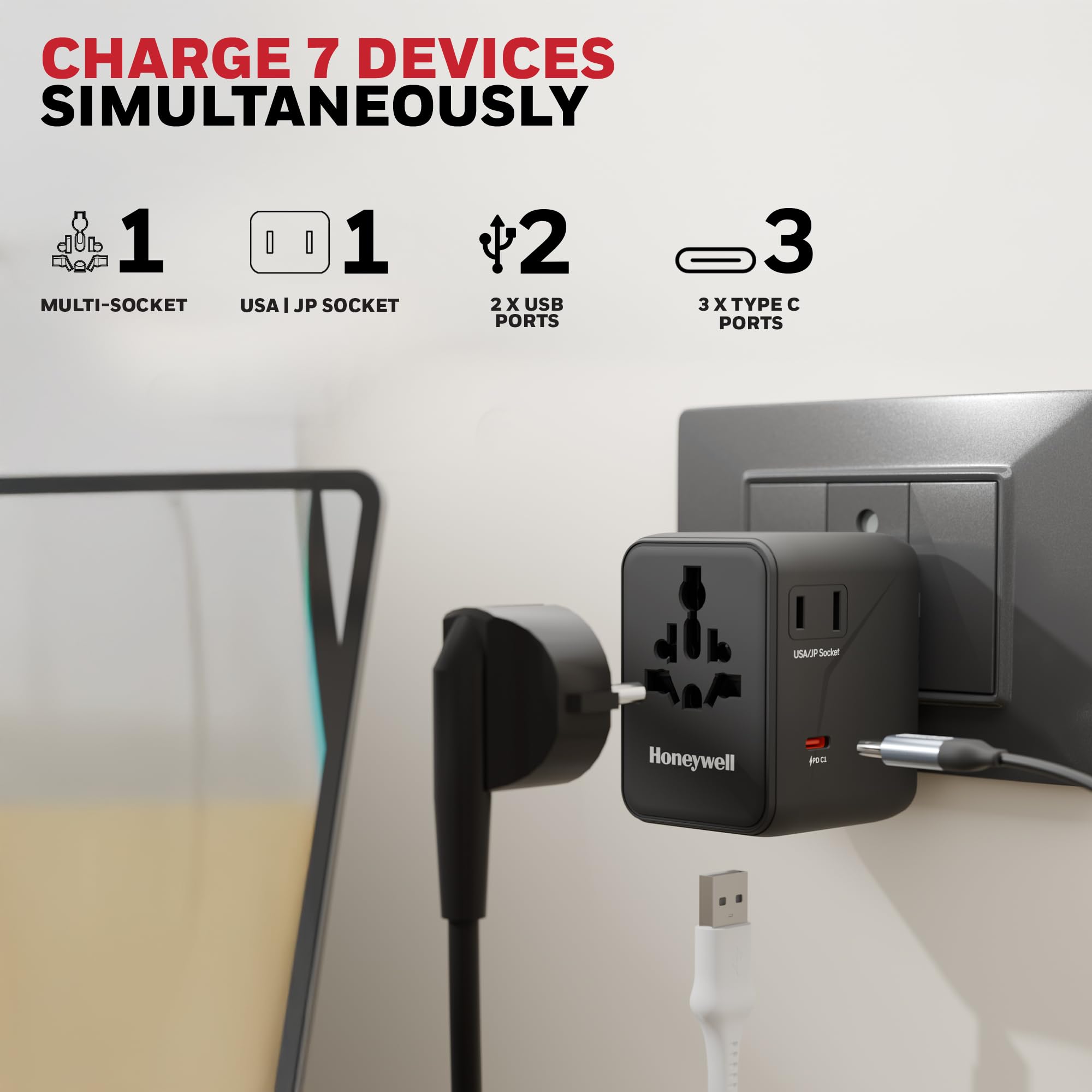 Honeywell Universal Travel Adapter - 7-in-1 Charging -5