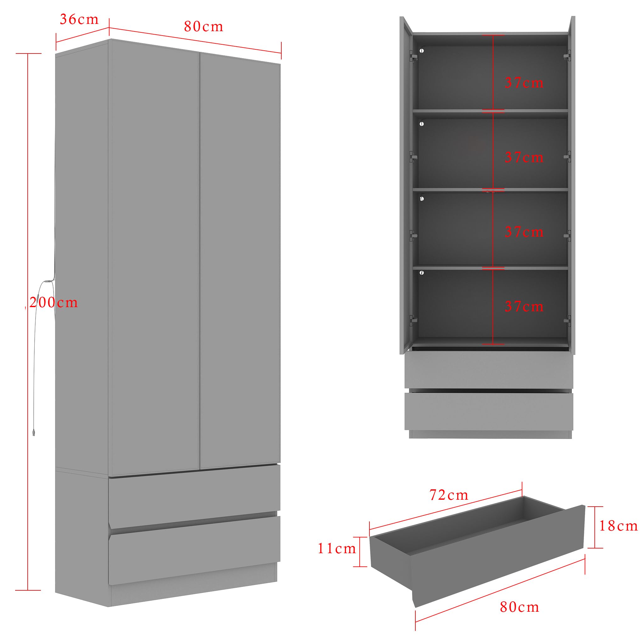 Vitrina con puertas de cristal, estantería de pie para salón, dormitorio, comedor, oficina, cocina, 80 x 36 x 200 cm, MDF, negro