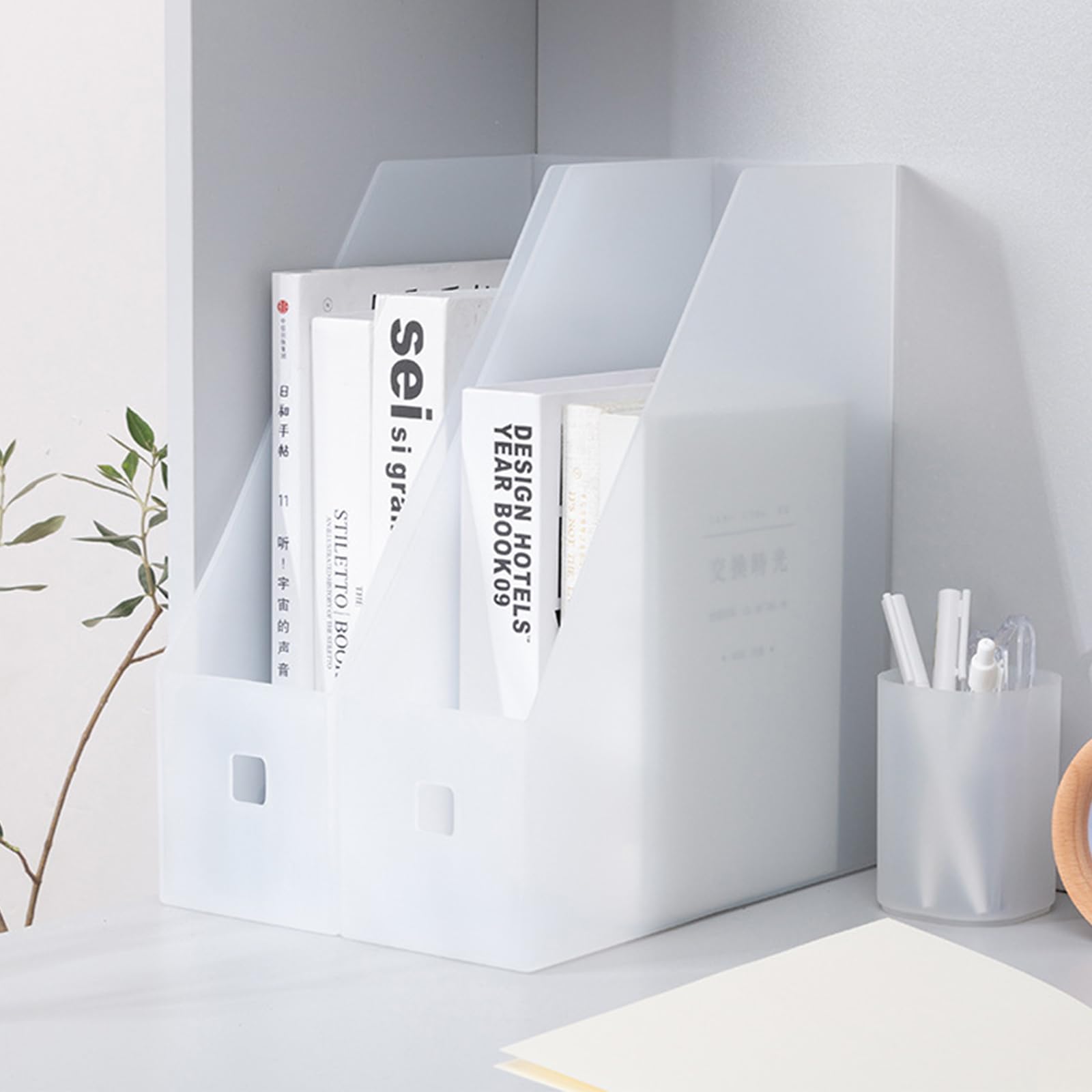 5 Pièces Porte Revues Rangement, Porte-Revues Plastiques, Range-Magazines en Plastique Blanc, Chemise Pliable, pour Bureau, L'archivage et Stockage