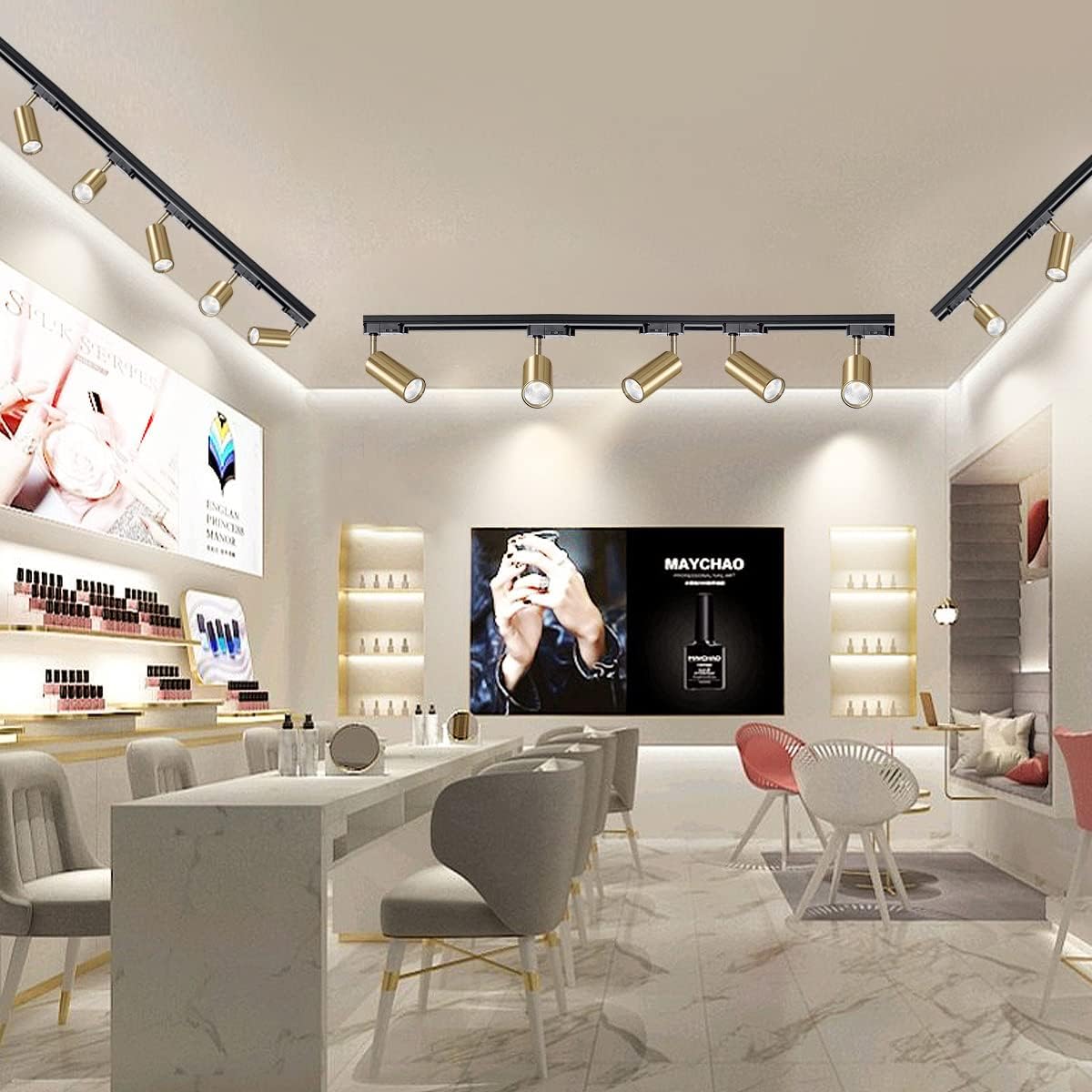 Adjustable Track Lighting Fixture 3 Pack， Brushed Nickel Adjustable Tilt Angle Ceiling Mount Spotlights, 24° Angle for Accent Retail,Kitchen，,7w 4000k CRI 90(Copper housing 4000k)