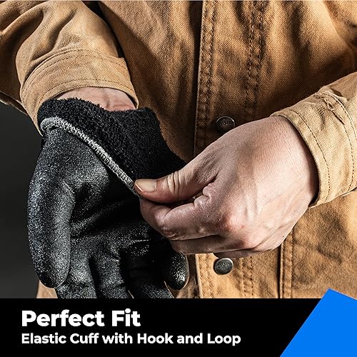 Image of toolant Waterproof Winter Work Gloves, Double Nitrile Oil Resistant Grip | Thermal Insulation, Waterproof Protection in Freezer Work, Construction, Mechanics, Mining, Plumbing, Black, Medium