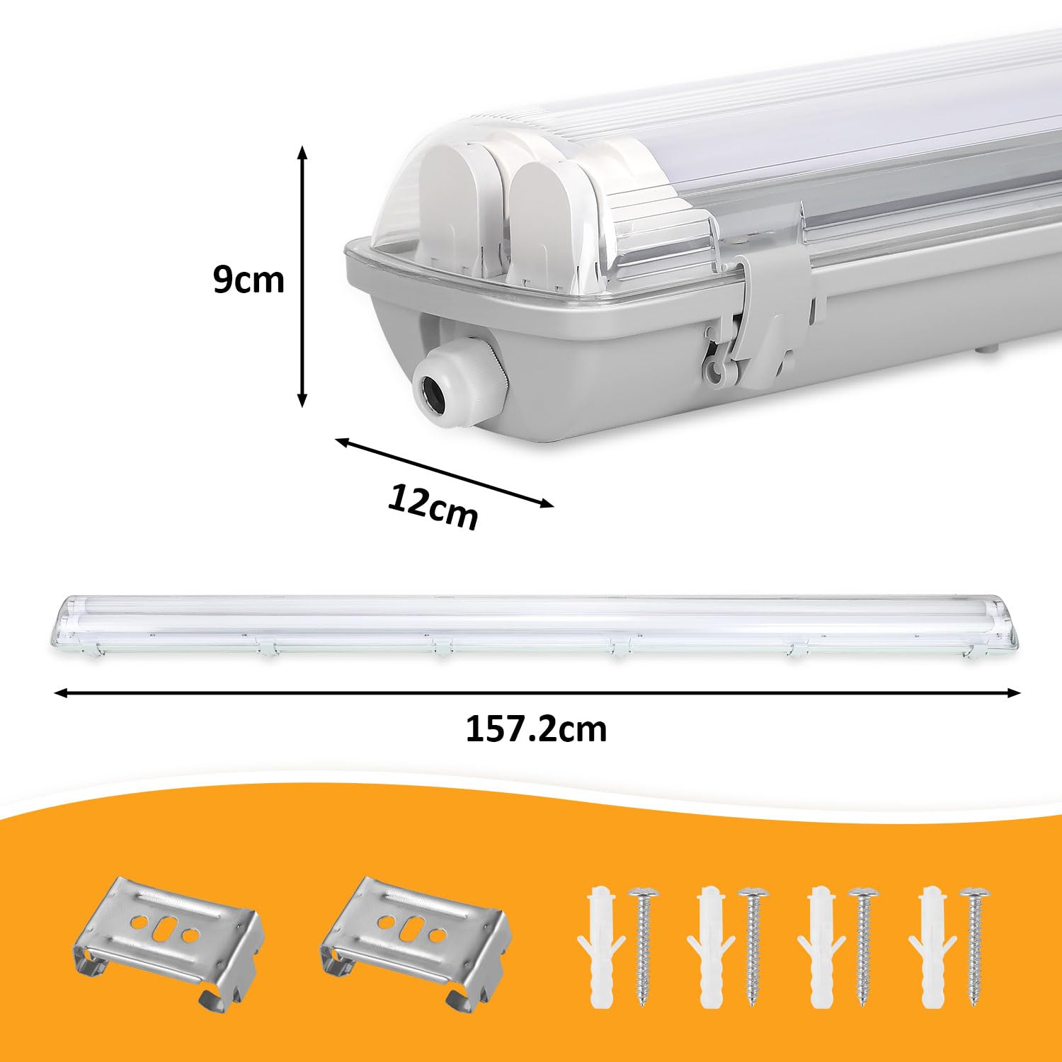 Fiqops 4 Stück Feuchtraumleuchte LED 150cm 2 X 24W 4800lm Wannenleuchte Kaltlweiß 6500K IP65 Wasserfest Feuchtraumlampe Doppelt T8 LED Röhre,Röhrenlampe Werkstattlampe für Garage Keller Büro