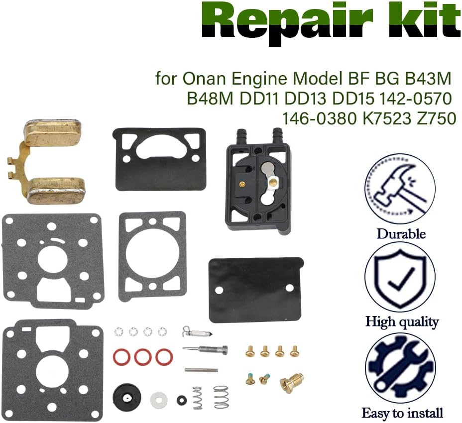 Carb Carburetor Rebuild Repair Gasket Float Kit 142-0570 Compatible with Onan Engine Model BF BG B43M B48M DD11 DD13 DD15 142-0570 146-0380 K7523 Z750