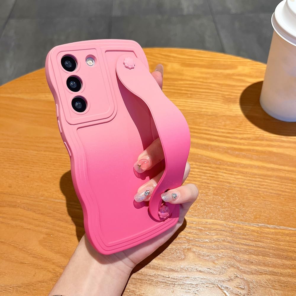 Étui Samsung S22 Plus avec dragonne de support vague rose