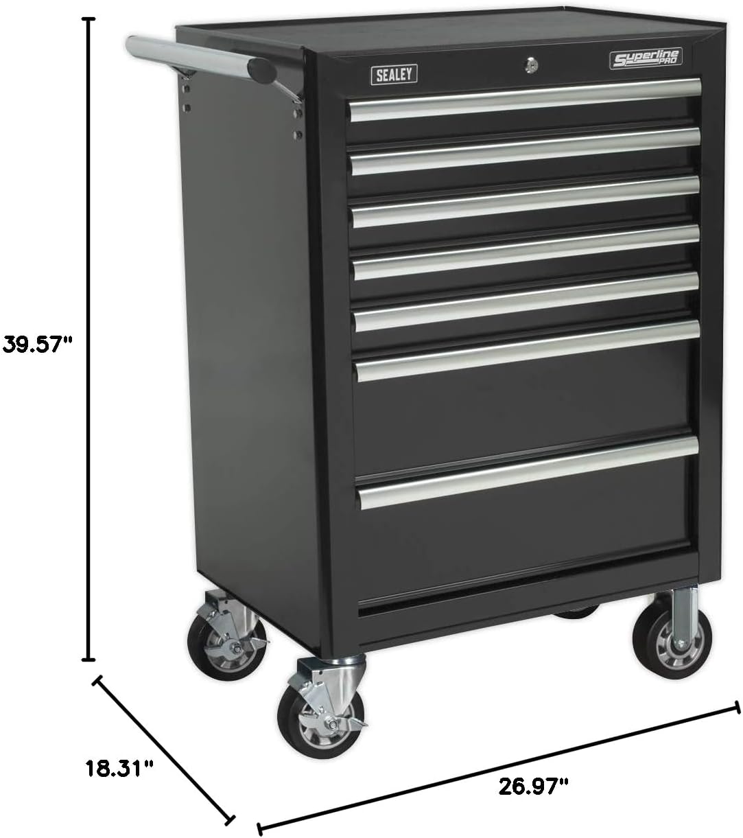 Sealey Slides-Black 7 Drawer Rollcab/Tool Chest on Wheels with Ball-Bearing Runner, 685mm x 465mm x 1005mm